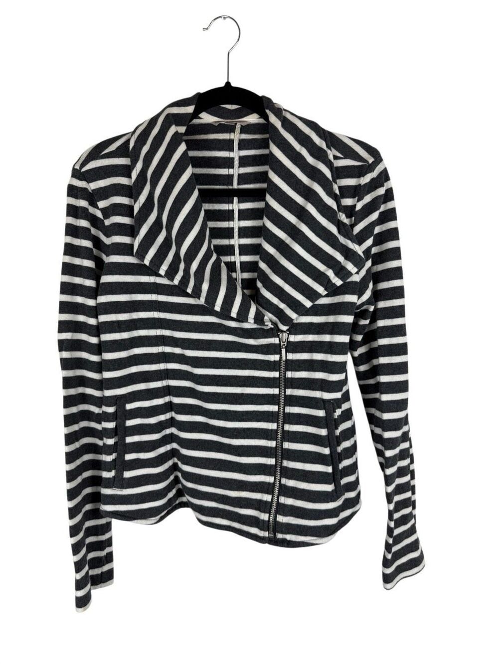 Gap grey / white strip moto knit jacket- size xs